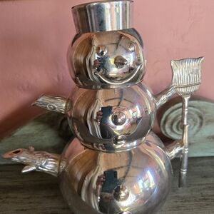 Godinger Stacking Silver Snowman Tea Set With Broom Handle
